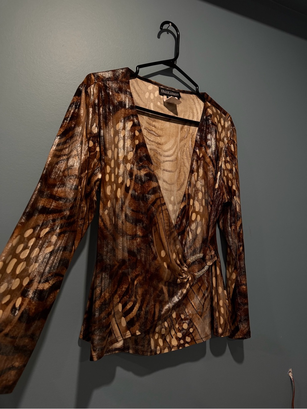 Vintage Frank Lyman Design Brown and Tan Animal Print Blouse